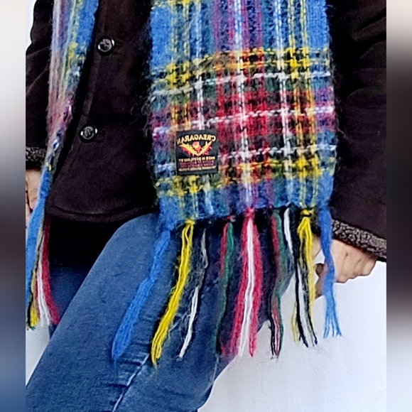 Creagaran Wool & Mohair Scarf Made in Scotland, Plaid Fringe, Multicolor. - Picture 12 of 12